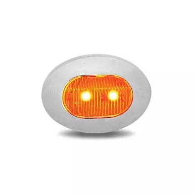 0.75 Inch Mini Oval Amber Marker With Auxiliary Dual Revolution LED Light With Chrome Bezel & Clear Lens