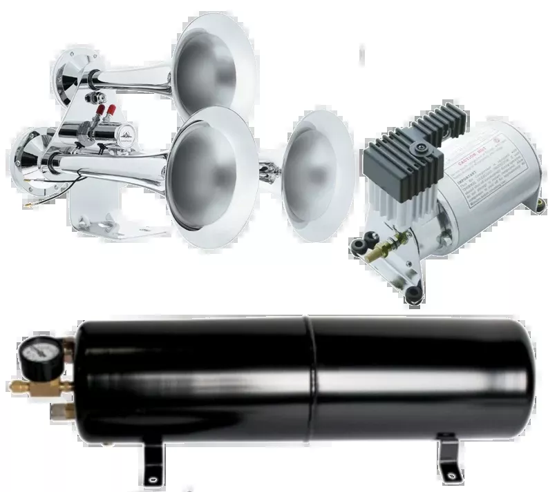 3 Trumpet Chrome Train Horn Bundle