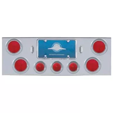 34 Inch Chrome Rear Center Panel W/ Four 4 Inch Lights And Three 2 1/2 Inch Beehive Lights