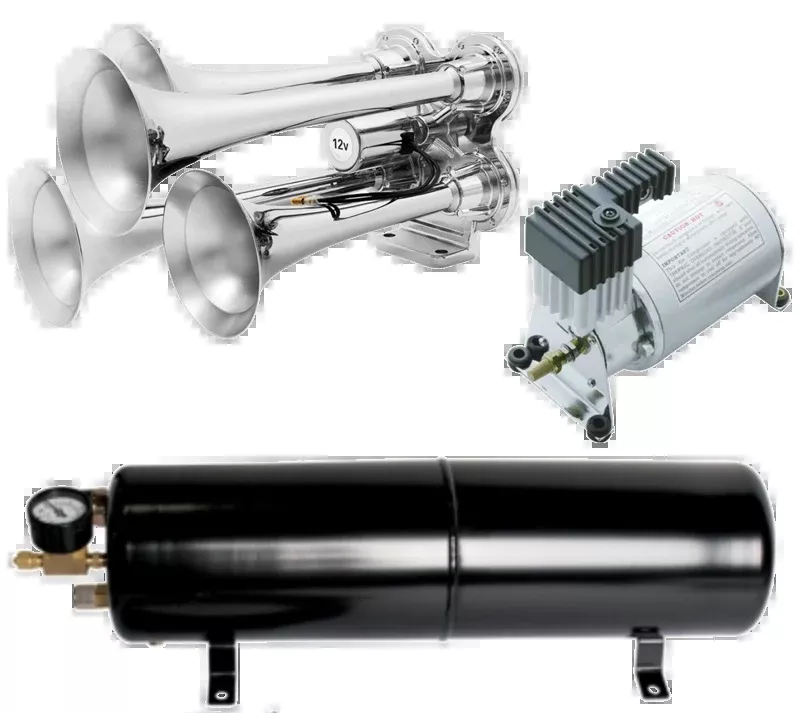 4 Trumpet Chrome Mini Train Horn Bundle