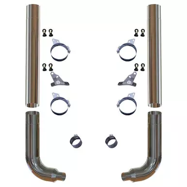 BESTfit Chrome Retro Stack Base Kit With 8-5 Inch 60-Deg Elbows – 55 Inch Spools For Peterbilt 379 / 389 Glider