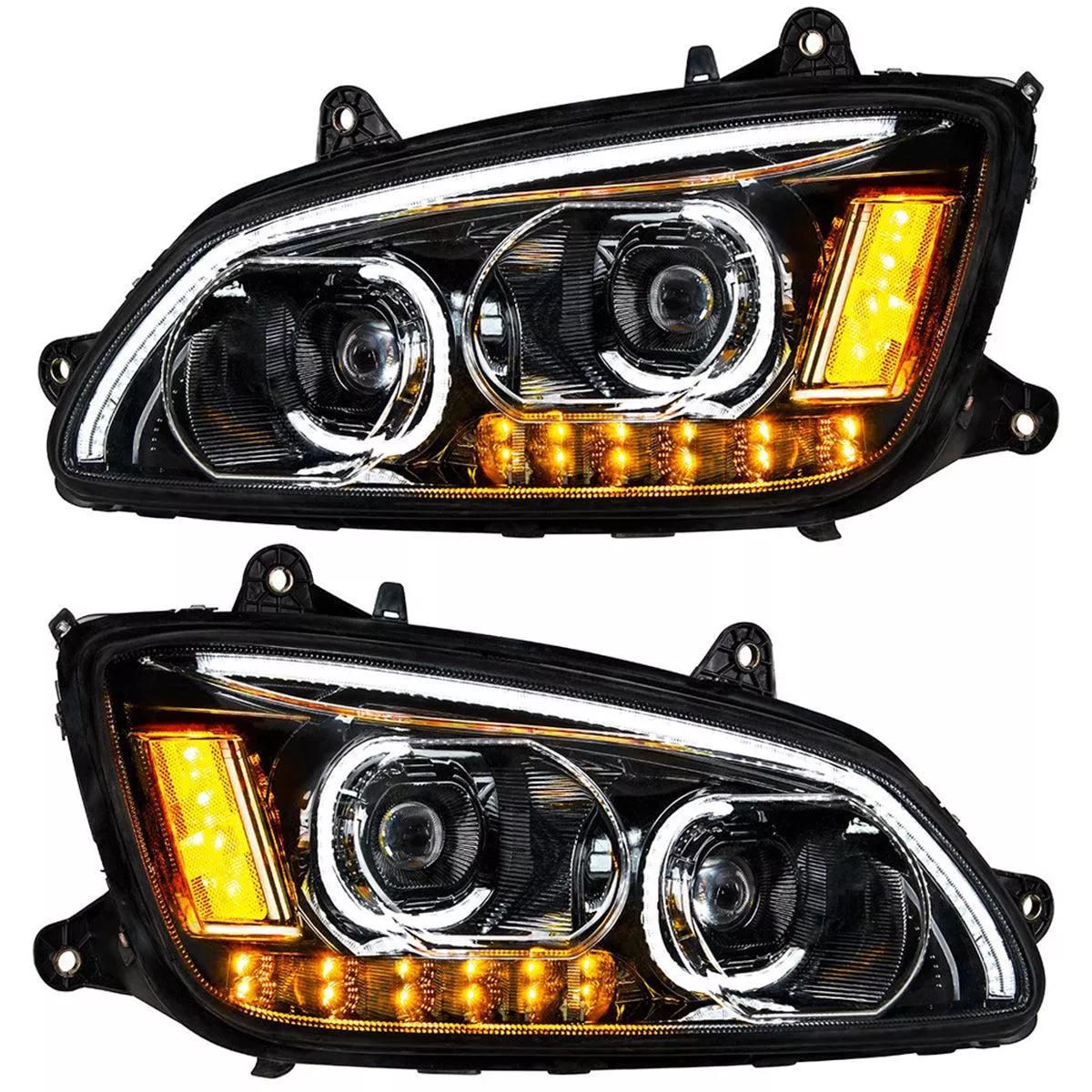 “Blackout” LED Headlight w/ LED Turn Signal & LED Position Light Bar For 2008-2017 Kenworth T660 (Driver or Passenger Side)