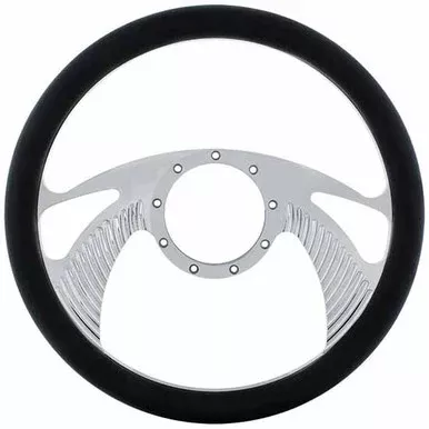 Chrome Aluminum 14 Inch Scorpion Style Steering Wheel W/ Black Engineered Leather Grip