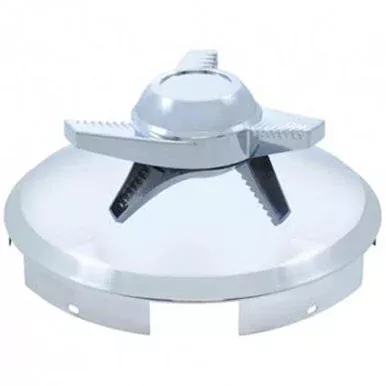 Chrome Pointed Front Hubcap W/ 3 Bar Right Swing Spinner, 5 Even Notched & 1 Inch Lip