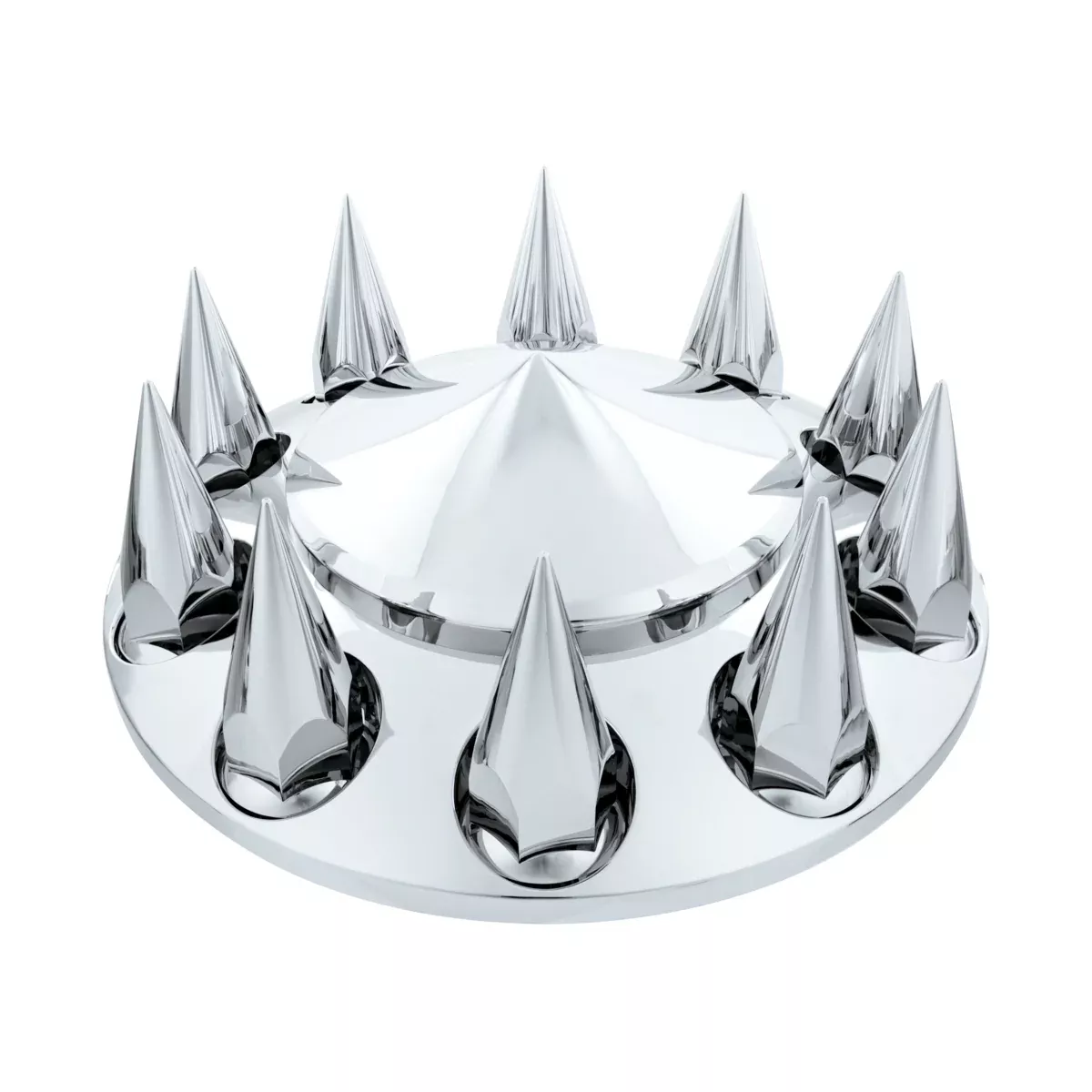 Pointed Chrome Front Axle Cover With 4-3/4″ Super Spike Push-On Nut Covers