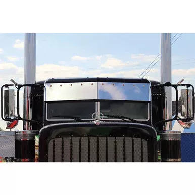 Post Mount Darwin Drop Visor With 10 Front Facing Button Lights – Amber LED / Amber Lens For Peterbilt