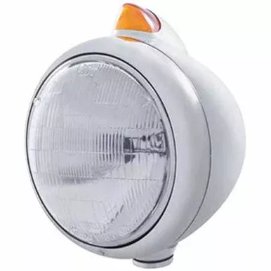 Stainless Guide 682-C Headlight W/ H6014 Sealed Beam Bulb, Original Style 5 Diode Amber LED Turn Signal Light