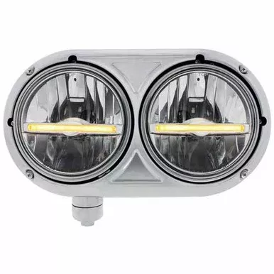 Stainless Steel 9 LED Dual Headlight With Amber LED Position Light Bar For Peterbilt 359