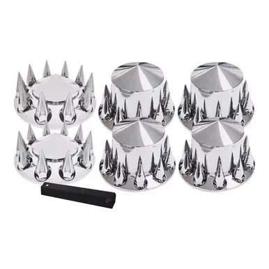 TPHD Chrome Pointed Style Top Hat Kit W/ 33MM Thread on Spike Nut Covers & Installation Nut Cover Tool For 3MM Hub Pilot Wheels